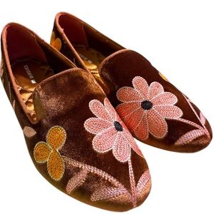 Birdies Loafers Starling Floral Chainstitch Embroidery Cider Velvet 6 NWOT